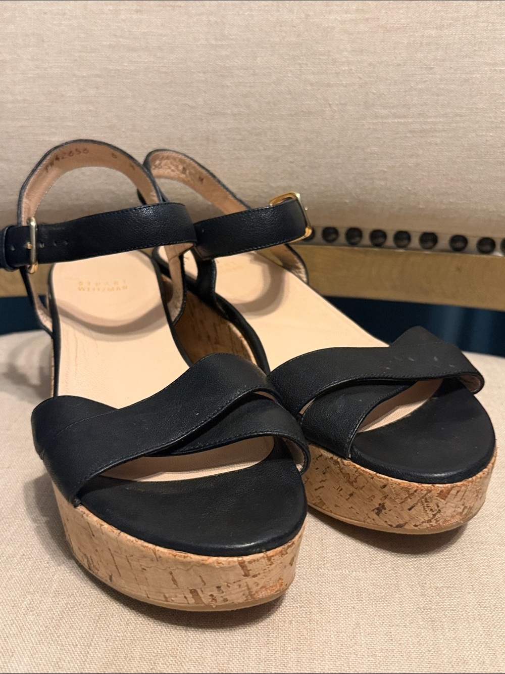 Stuart Weitzman Black Cork Platform Sandals Size 8